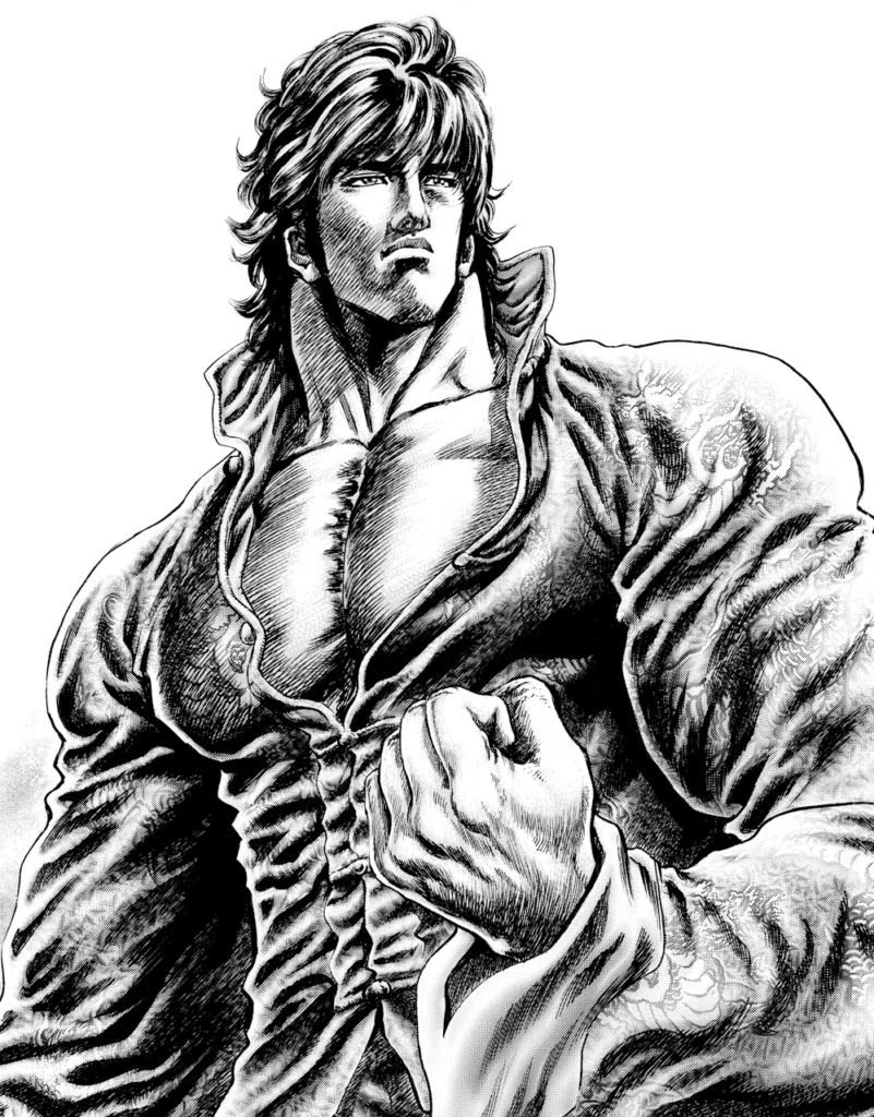 「蒼天の拳」の霞拳志郎 (c)原哲夫・武論尊/コアミックス 2001「ふ…溺れる犬を石もて打つは卑怯の極み 犬でなく狼ならばなお死にきれまい ヤクザには分からぬ拳法家の屁理屈さ」