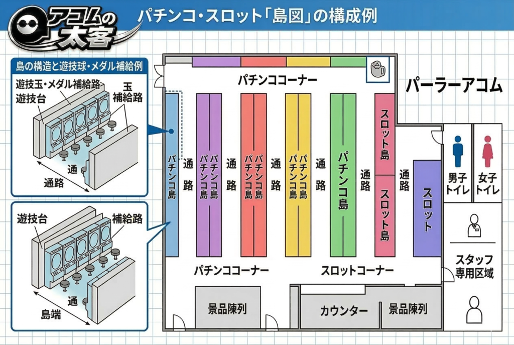 パチンコ店の「島（シマ）」のイメージ図